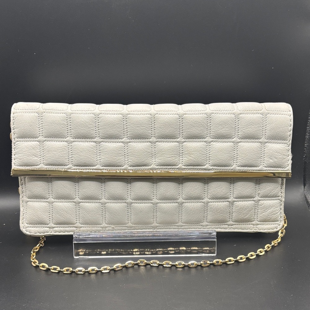 ANTONIO MELANI Quilted Cream Clutch with Gold Chain